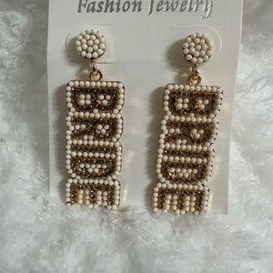 Beaded Bride drop earrings with gold rhinestone accents pierced earrings